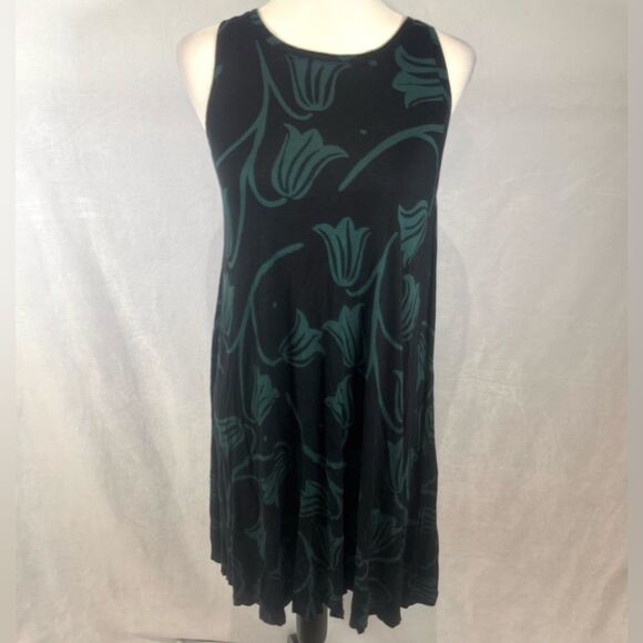 Ann Taylor Loft black and dark green buttercup floral swing dress size small - Picture 2 of 7